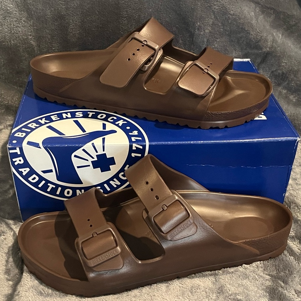 Birkenstock Brown Arizona EVA Two-Strap Sandals size 43 new in box